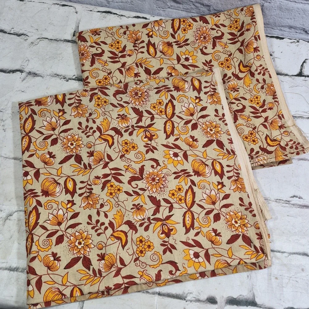 Vintage 70s Curtains Or Matching Tablecloths 2 Harvest Colors Handmade 27